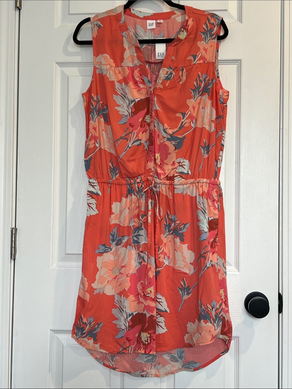 GAP Coral Floral Sleeveless Drawstring Tunic Dress